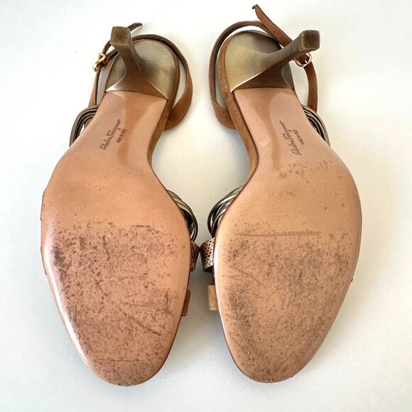 Salvatore Ferragamo Brown Suede Leather Slingback Sandals Size 7 - Picture 13 of 16